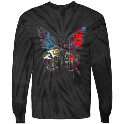 Butterfly Text Drawing Art Graphic Motif Anime Tie-Dye Long Sleeve Shirt