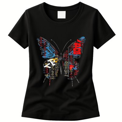 Butterfly Text Drawing Art Graphic Motif Anime Womens T-Shirt