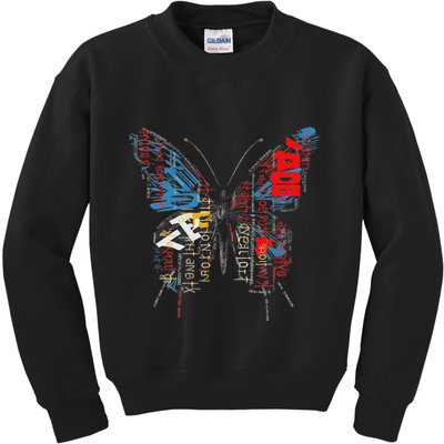 Butterfly Text Drawing Art Graphic Motif Anime Kids Sweatshirt
