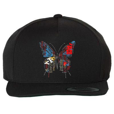 Butterfly Text Drawing Art Graphic Motif Anime Wool Snapback Cap