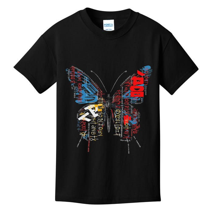 Butterfly Text Drawing Art Graphic Motif Anime Kids T-Shirt