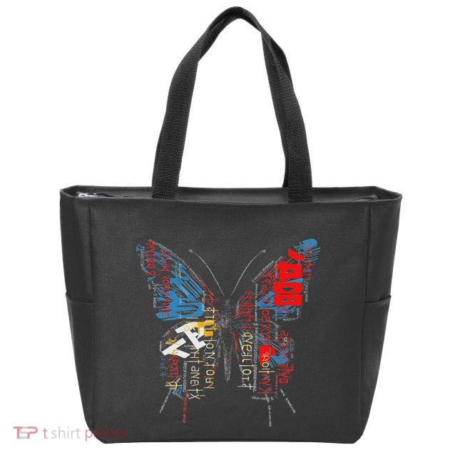 Butterfly Text Drawing Art Graphic Motif Anime Zip Tote Bag