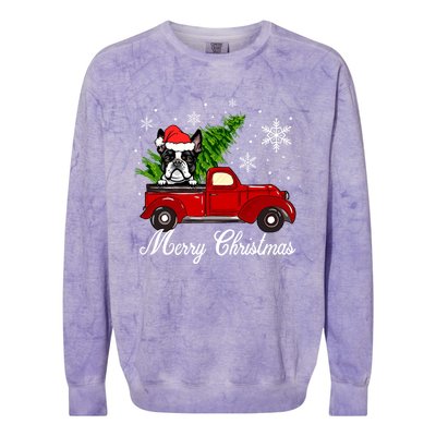 Boston Terrier Dog Riding Red Truck Merry Christmas Pajama Gift Colorblast Crewneck Sweatshirt