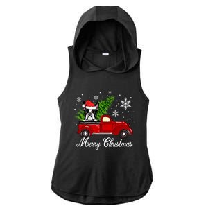 Boston Terrier Dog Riding Red Truck Merry Christmas Pajama Gift Ladies PosiCharge Tri-Blend Wicking Draft Hoodie Tank