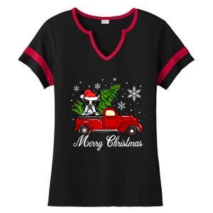 Boston Terrier Dog Riding Red Truck Merry Christmas Pajama Gift Ladies Halftime Notch Neck Tee