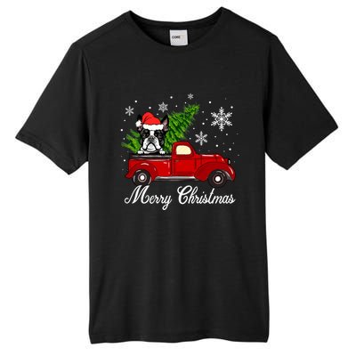 Boston Terrier Dog Riding Red Truck Merry Christmas Pajama Gift Tall Fusion ChromaSoft Performance T-Shirt