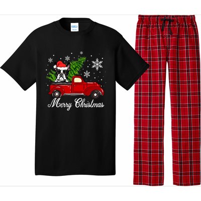 Boston Terrier Dog Riding Red Truck Merry Christmas Pajama Gift Pajama Set