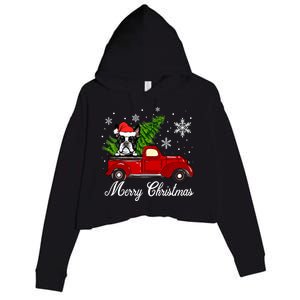 Boston Terrier Dog Riding Red Truck Merry Christmas Pajama Gift Crop Fleece Hoodie