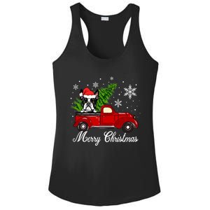 Boston Terrier Dog Riding Red Truck Merry Christmas Pajama Gift Ladies PosiCharge Competitor Racerback Tank