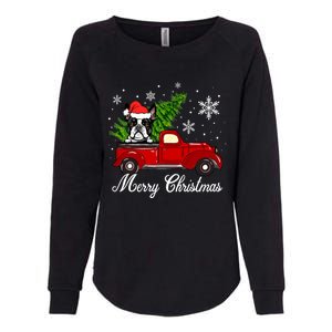 Boston Terrier Dog Riding Red Truck Merry Christmas Pajama Gift Womens California Wash Sweatshirt