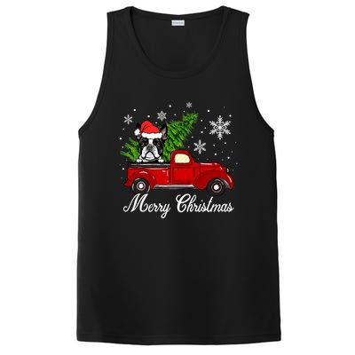 Boston Terrier Dog Riding Red Truck Merry Christmas Pajama Gift PosiCharge Competitor Tank