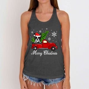 Boston Terrier Dog Riding Red Truck Merry Christmas Pajama Gift Women's Knotted Racerback Tank