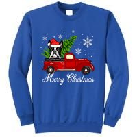 Boston Terrier Dog Riding Red Truck Merry Christmas Pajama Gift Sweatshirt