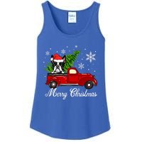 Boston Terrier Dog Riding Red Truck Merry Christmas Pajama Gift Ladies Essential Tank