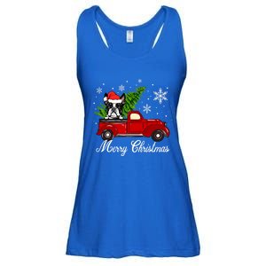 Boston Terrier Dog Riding Red Truck Merry Christmas Pajama Gift Ladies Essential Flowy Tank