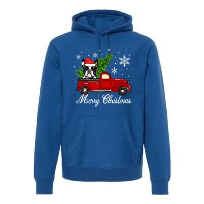 Boston Terrier Dog Riding Red Truck Merry Christmas Pajama Gift Premium Hoodie