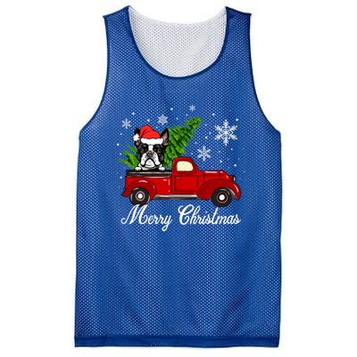 Boston Terrier Dog Riding Red Truck Merry Christmas Pajama Gift Mesh Reversible Basketball Jersey Tank