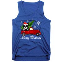 Boston Terrier Dog Riding Red Truck Merry Christmas Pajama Gift Tank Top