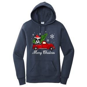 Boston Terrier Dog Riding Red Truck Merry Christmas Pajama Gift Women's Pullover Hoodie