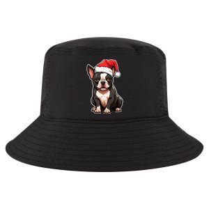 Boston Terrier Dog Wearing Santa Hat Xmas Holiday Christmas Cool Comfort Performance Bucket Hat