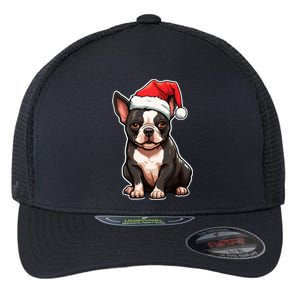 Boston Terrier Dog Wearing Santa Hat Xmas Holiday Christmas Flexfit Unipanel Trucker Cap