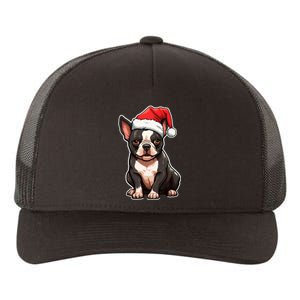 Boston Terrier Dog Wearing Santa Hat Xmas Holiday Christmas Yupoong Adult 5-Panel Trucker Hat