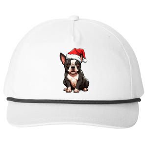 Boston Terrier Dog Wearing Santa Hat Xmas Holiday Christmas Snapback Five-Panel Rope Hat