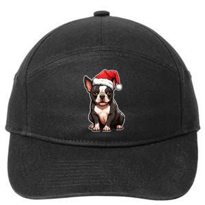 Boston Terrier Dog Wearing Santa Hat Xmas Holiday Christmas 7-Panel Snapback Hat