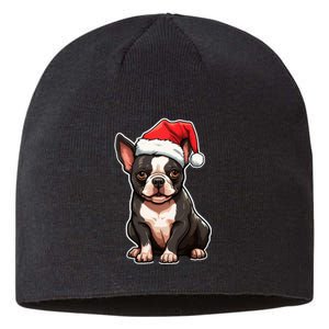 Boston Terrier Dog Wearing Santa Hat Xmas Holiday Christmas Sustainable Beanie