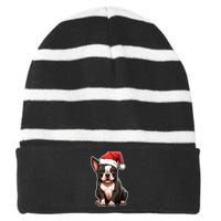 Boston Terrier Dog Wearing Santa Hat Xmas Holiday Christmas Striped Beanie with Solid Band