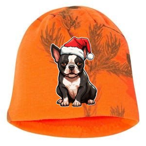 Boston Terrier Dog Wearing Santa Hat Xmas Holiday Christmas Kati - Camo Knit Beanie