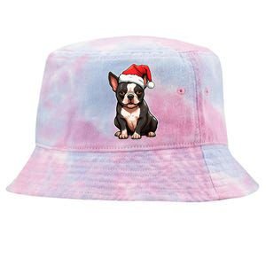 Boston Terrier Dog Wearing Santa Hat Xmas Holiday Christmas Tie-Dyed Bucket Hat