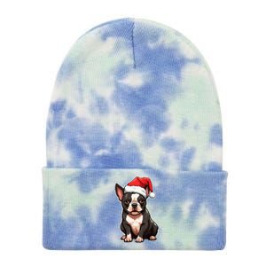 Boston Terrier Dog Wearing Santa Hat Xmas Holiday Christmas Tie Dye 12in Knit Beanie