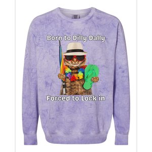 Born To Dilly Dally Forced To Lock In Cat Women Colorblast Crewneck Sweatshirt