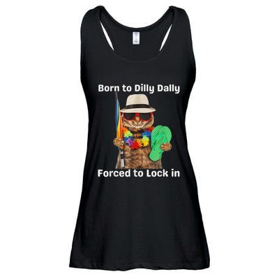Born To Dilly Dally Forced To Lock In Cat Women Ladies Essential Flowy Tank