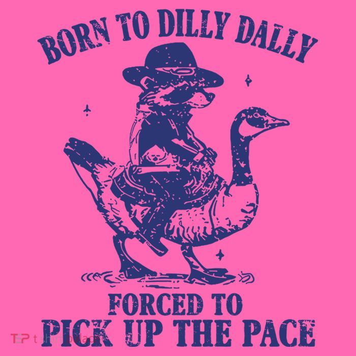 Born To Dilly Dally Forced To Pick Up The Pace Goose Raccoon Stripe Pom Pom Beanie