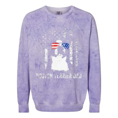 Boston Terrier Dad American Flag 4th Of July Dog Fathers Day Colorblast Crewneck Sweatshirt