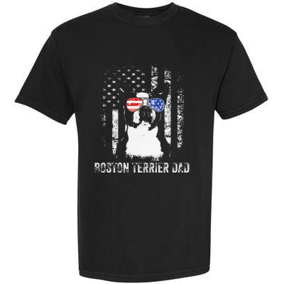 Boston Terrier Dad American Flag 4th Of July Dog Fathers Day Garment-Dyed Heavyweight T-Shirt