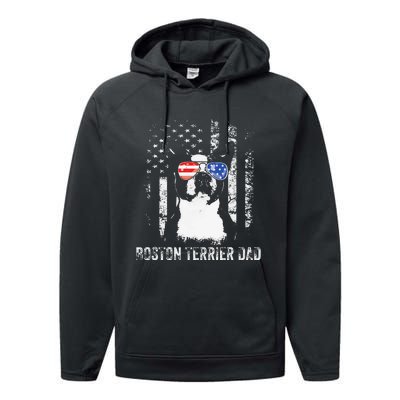 Boston Terrier Dad American Flag 4th Of July Dog Fathers Day Performance Fleece Hoodie