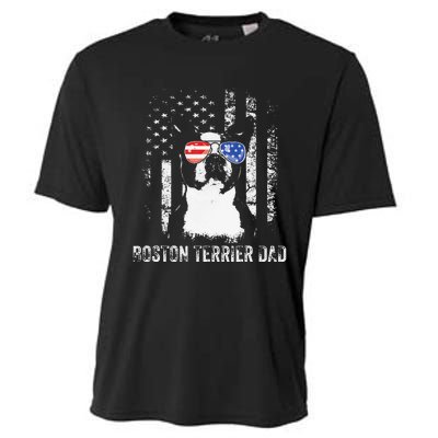 Boston Terrier Dad American Flag 4th Of July Dog Fathers Day Cooling Performance Crew T-Shirt