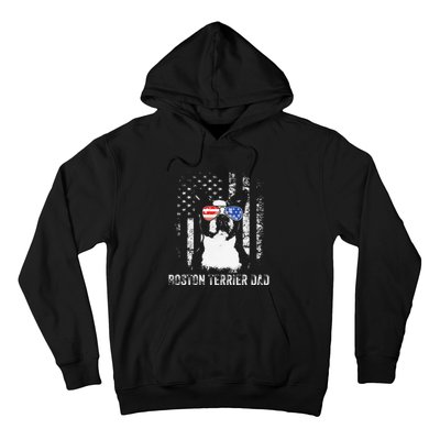 Boston Terrier Dad American Flag 4th Of July Dog Fathers Day Hoodie