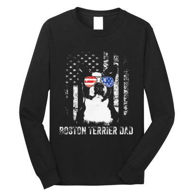 Boston Terrier Dad American Flag 4th Of July Dog Fathers Day Long Sleeve Shirt