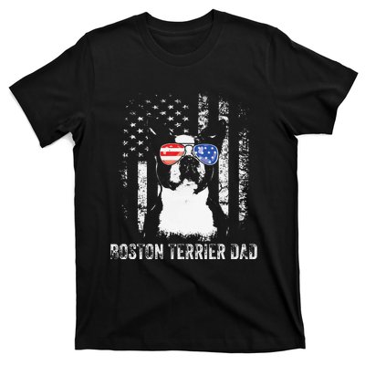 Boston Terrier Dad American Flag 4th Of July Dog Fathers Day T-Shirt