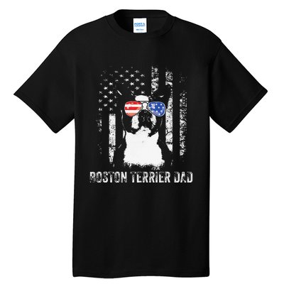 Boston Terrier Dad American Flag 4th Of July Dog Fathers Day Tall T-Shirt