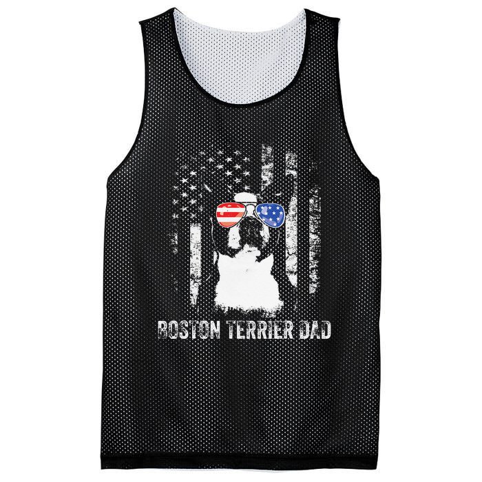 Boston Terrier Dad American Flag 4th Of July Dog Fathers Day Mesh Reversible Basketball Jersey Tank