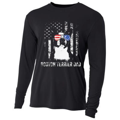 Boston Terrier Dad American Flag 4th Of July Dog Fathers Day Cooling Performance Long Sleeve Crew