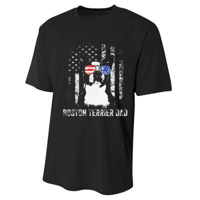 Boston Terrier Dad American Flag 4th Of July Dog Fathers Day Performance Sprint T-Shirt