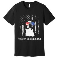 Boston Terrier Dad American Flag 4th Of July Dog Fathers Day Premium T-Shirt