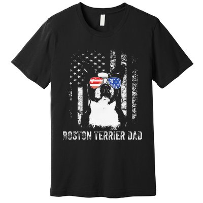 Boston Terrier Dad American Flag 4th Of July Dog Fathers Day Premium T-Shirt