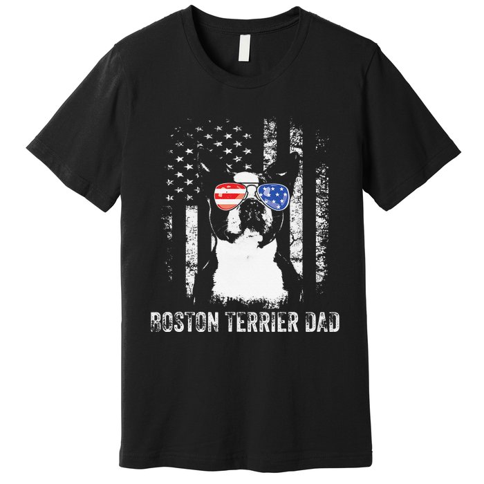 Boston Terrier Dad American Flag 4th Of July Dog Fathers Day Premium T-Shirt